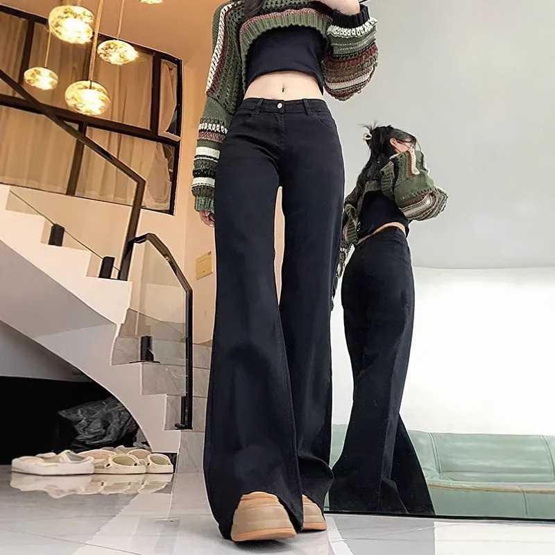American-Style Flared Jeans for Women, Petite Size, Non-Tight Fit, Low-Waist, Slimming, Versatile Wide-Leg Flared Pants