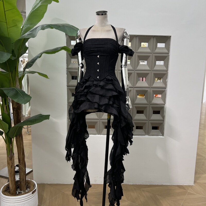Niche design alternative kelp tassel tube dress with waist cover same color shorts 3-piece set summer new explosions
