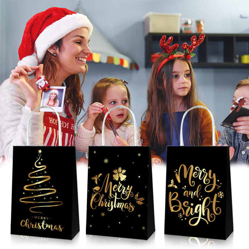 クリスマス要素黒箔押しテーマお土産牛皮紙袋パーティーショッピング手提げ袋国境を越えた電気商専用|undefined