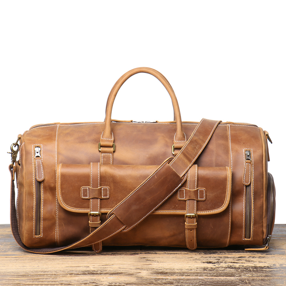 Europa y América Nueva Crazy Horse de piel de vaca bolsa de viaje portátil de gran capacidad bolsa de mensajero del hombro zapatos independientes de cuero bolsa de equipaje