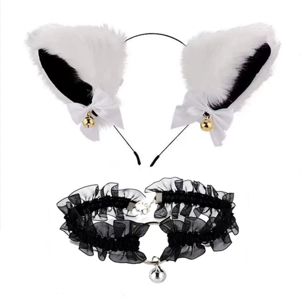 White Mao Black+Cat Bell Black Lace Circle