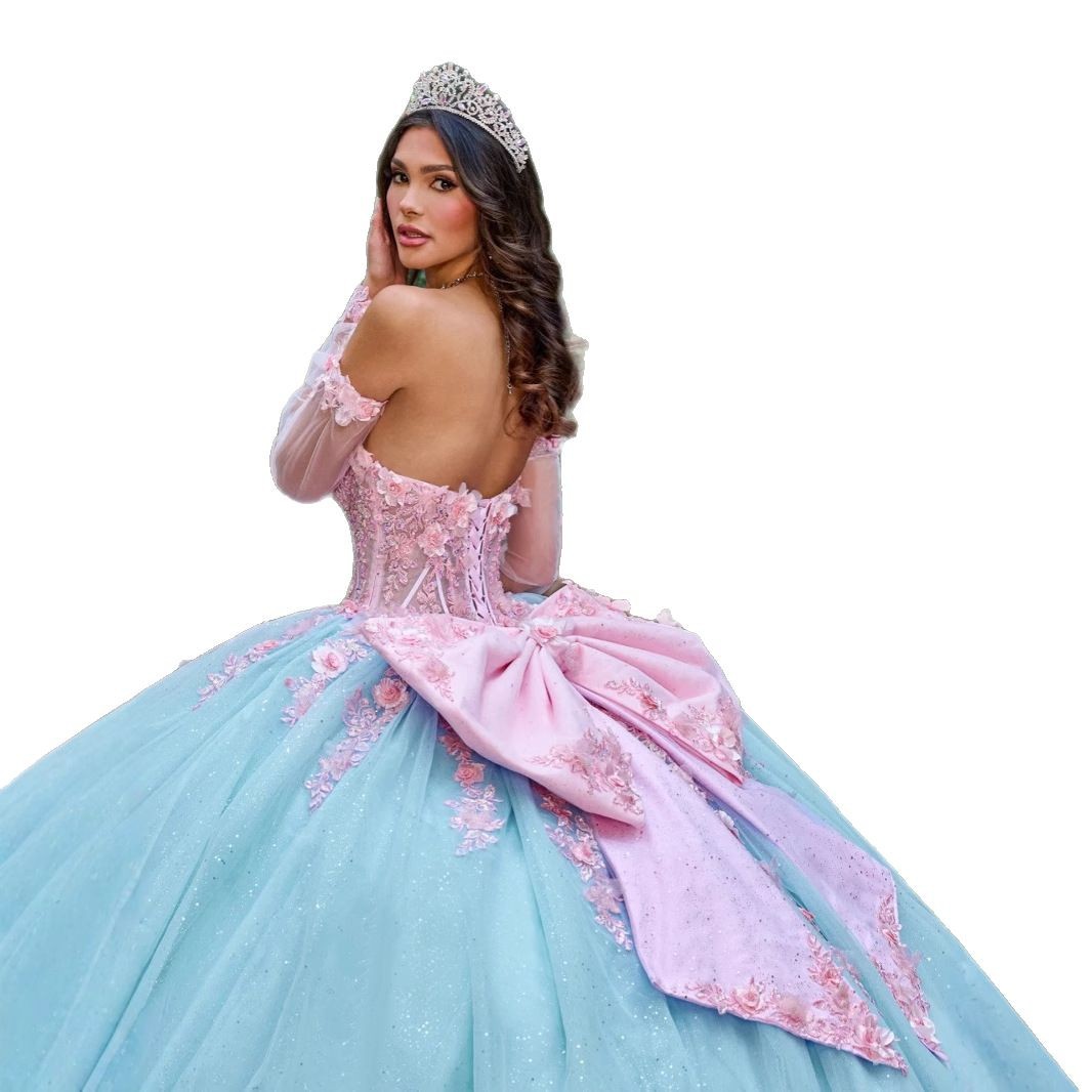 Escape Princess top top vestido de noche cola pequeña flor tridimensional espalda gran lazo falda tutú vestido azul cielo
