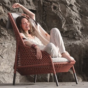 Nordic Rattan Sofa Terrace Outdoor Sofa Courtyard Living Room Balcony Outdoor Waterproof Single Sofa Chair Rattan Sofa