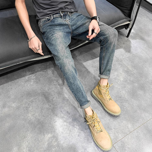 Spring and Autumn Men's Tapered Slim-Fit Jeans 2024 New In-Season Casual Streetwear Pimp Style Trendy Pants for Men