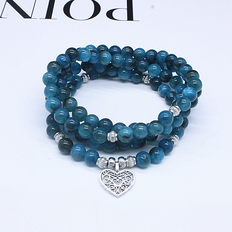 Classic natural stone apatite blue beads bracelet 108 rosary beads men and women multi-Circle Bracelet accessories in stock