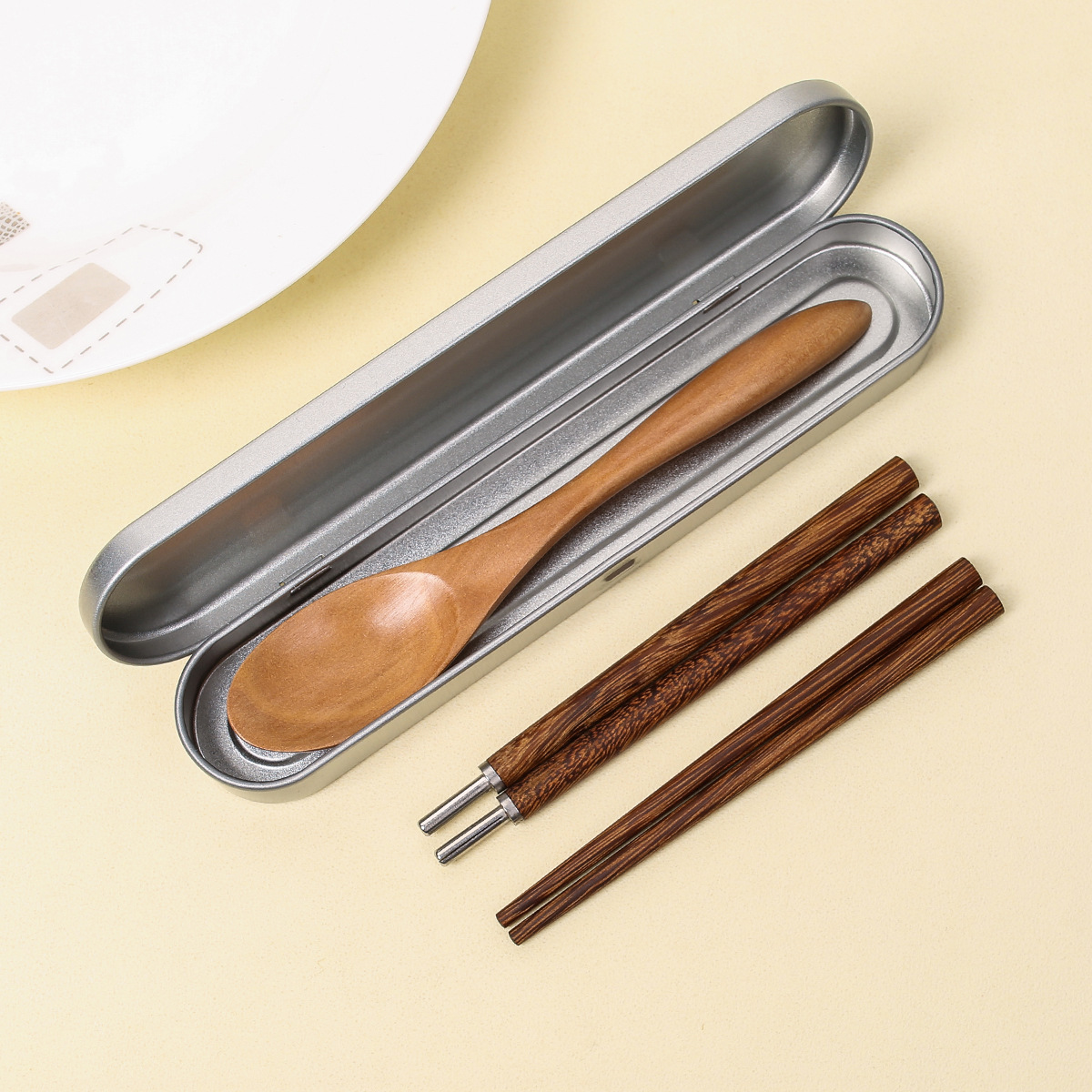 Palillos plegables de viaje Palillos retráctiles portátiles de acero inoxidable de ébano de caoba Juego de vajilla para exteriores Palillos de madera de alitas de pollo