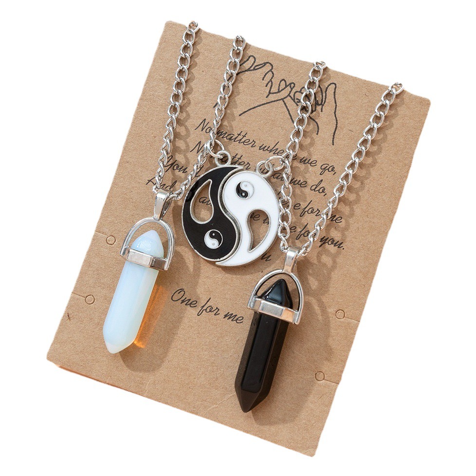 Europeo y americano nuevo hexagonal columna colgante collar pareja collar magnético Piedra Natural cristal cuarzo colgante collar joyería