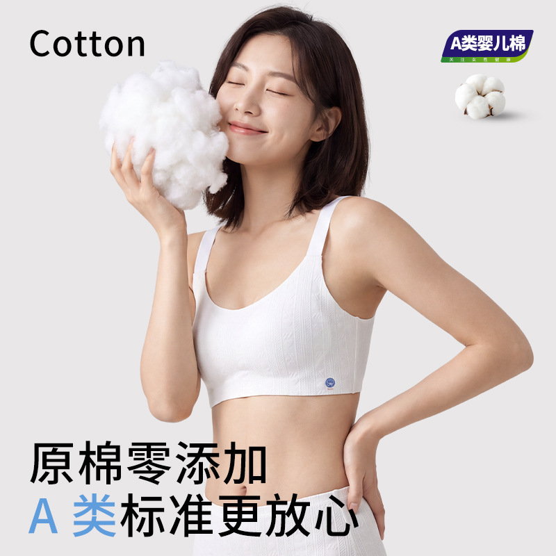 Pure cotton underwear for women with large breasts, designed to minimize appearance, featuring a thin, seamless, and colorless pure white, skin-friendly, and breathable bra with bunny-ear cups Pure cotton underwear for women with large breasts, designed to minimize appearance, featuring a thin, seamless, and colorless pure white, skin-friendly, and breathable bra with bunny-ear cups