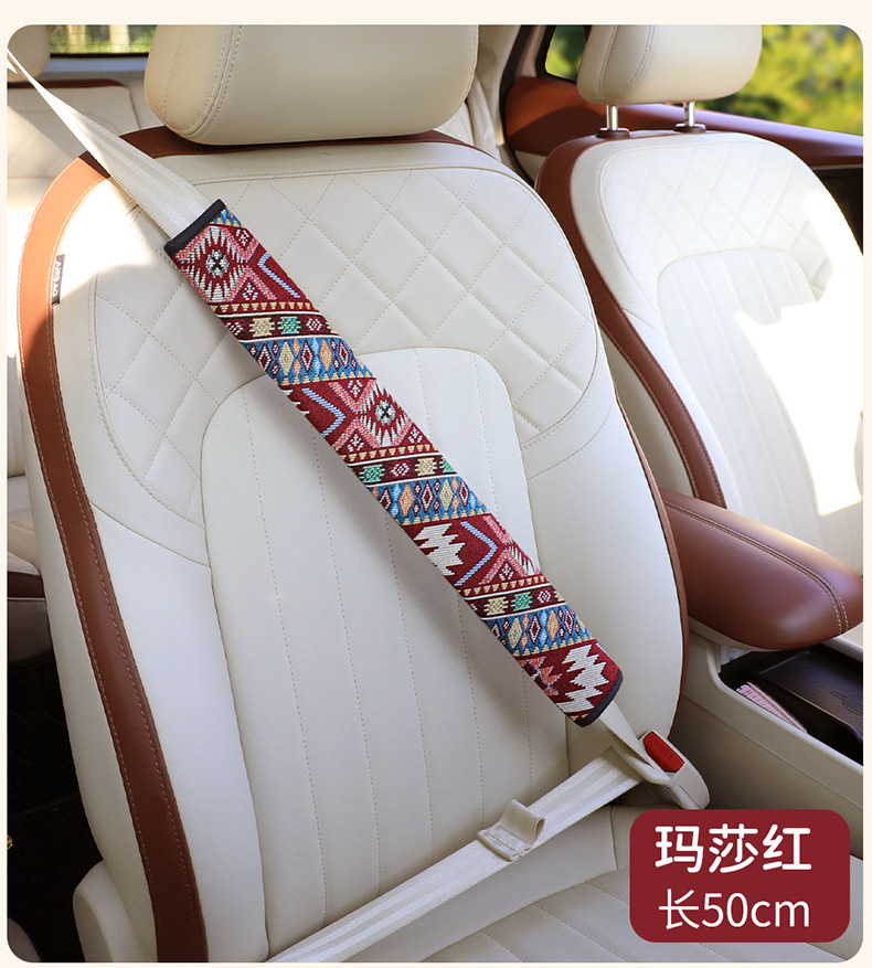 New Car Seat Belt Shoulder Protector Ethnic Style Four-Season Car Decoration Soft Embroidered Fabric Cross-Border Agency