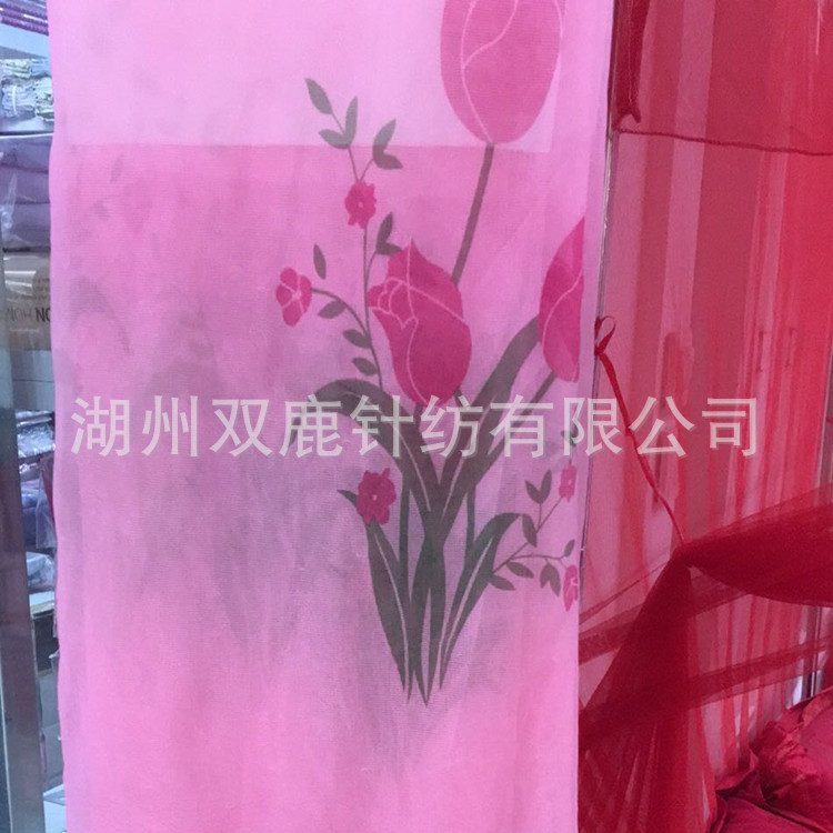 经编印花涤纶网布 六角底布蚊帐用料 多套色可印花玫瑰花 枫叶图