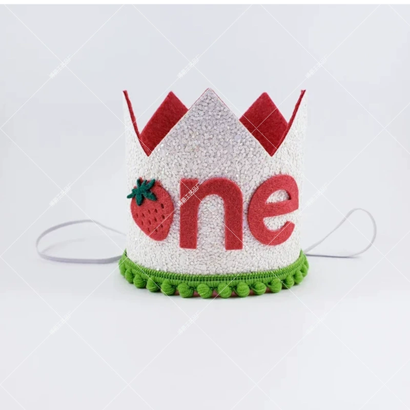 Детская праздничная шляпка-корона с клубничками для дня рождения, украшение для детского праздника, корона-шляпка с клубничками для дня рождения