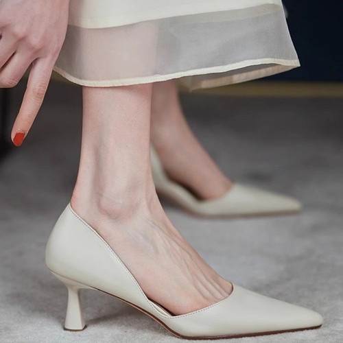 English-style Korean-version pointed-toe deep-mouth single women's retro PU leather flat low-heel fashionable versatile temperament shoes