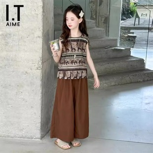 Girls Summer Suit 2025 New Style Kidsren's Fashionable Thin Summer Suit Big Kidsren's Sleeveless Two-Piece Suit