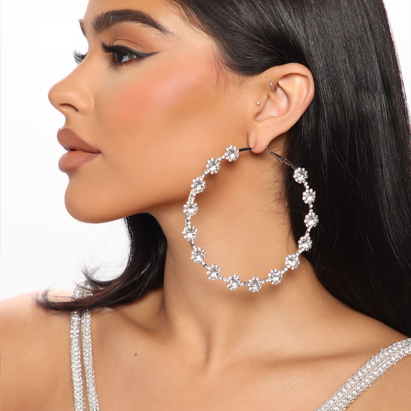 30g Weight Earrings Classification Simple Style Flower Alloy Rhinestone Earrings