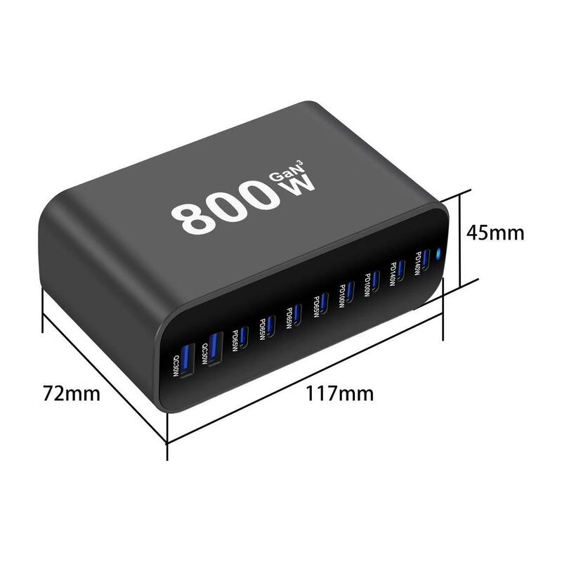 现货跨境800W氮化镓桌面充 pd140w充电器多口超级快充桌面充电站|undefined
