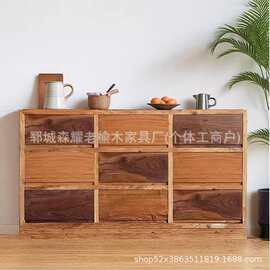 侘寂风老榆木餐边柜家用客厅收纳多层斗柜民宿酒店实木茶水柜