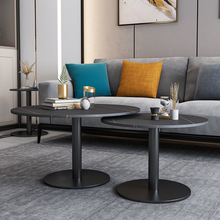 北欧风岩板圆形茶几茶台桌小户型家用客厅意式现代简约小圆桌边几