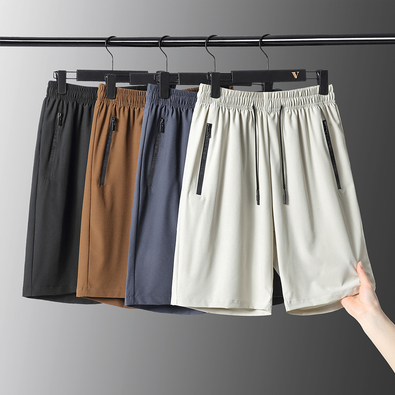 여름 신상품 남성용 대형 사이즈 반바지, 속건 75D 5부 스포츠 캐주얼 팬츠, 남성용 얇은 아이스 실크 소재