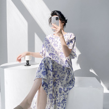 2026新款高级感棉绸睡衣女夏季短袖薄款长裙春秋外贸大码家居服