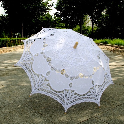Process lace edge umbrella, machine embroidery straight pole umbrella, cotton cloth crochet hanging decoration travel wedding photography props umbrella 