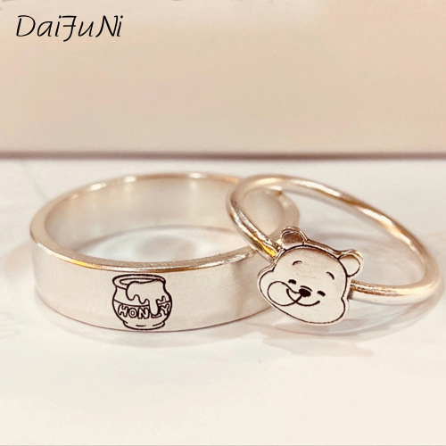 可爱噗噗维尼熊情侣戒指蜜罐指环小清新气质童话卡通图案男女对戒