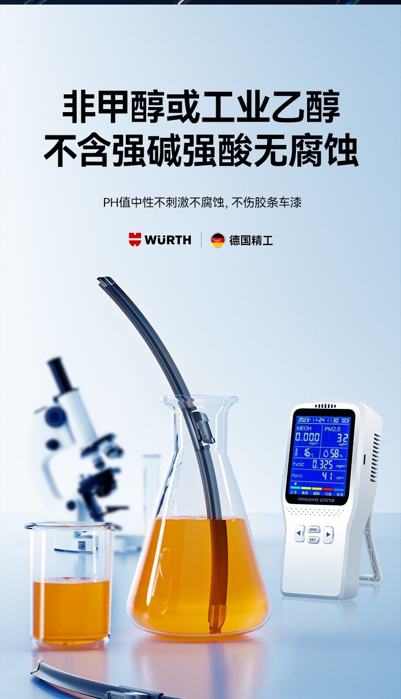 Wurth Auto Glass Cleaner, Powerful Stain and Oil Film Remover, Specialized Wiper Fluid Ethanol Concentrate for Tesla and BMW