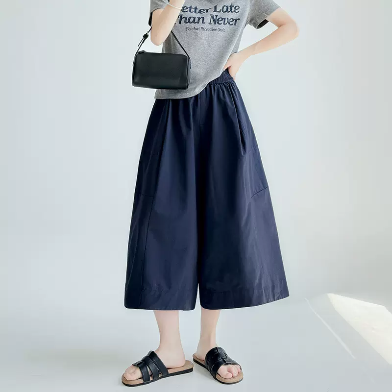 水洗锦棉阔腿裤女夏季新款高腰垂感休闲七分裤小个子显瘦山本裙裤
