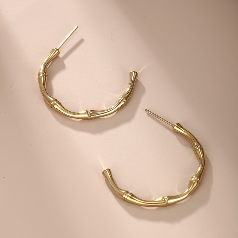 Pendientes de Acero Inoxidable con Nudo de Bambú en Forma de C, Estilo Minimalista Coreano, de Xuping Jewelry, para Mujer, Estilo Europeo y Americano, para el Verano