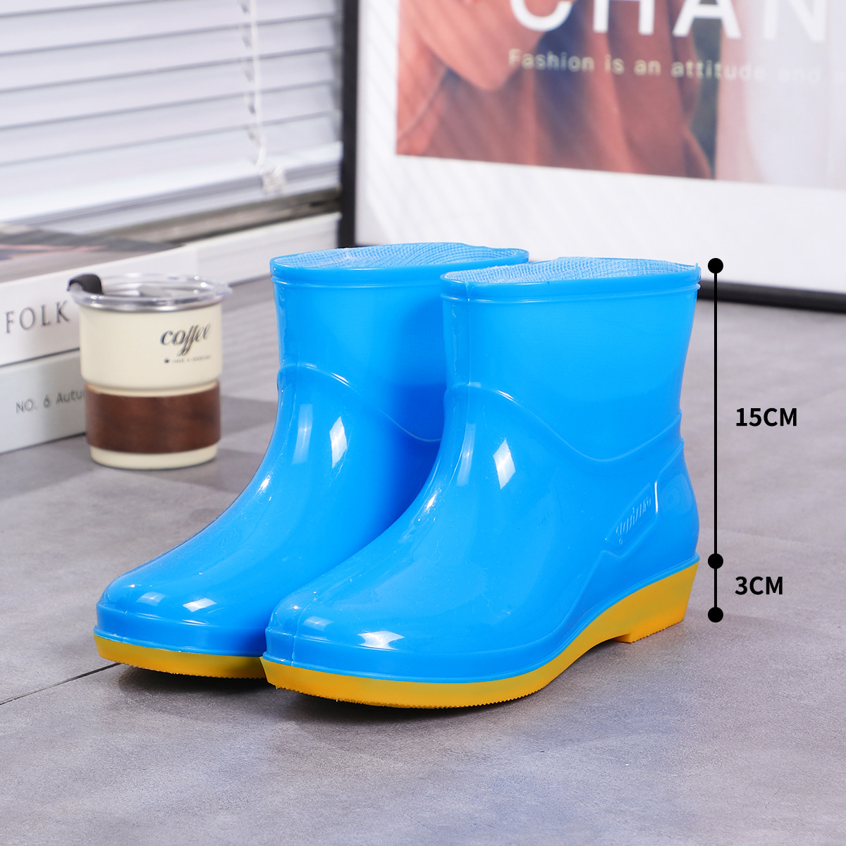 Zapatas de lluvia de mujer, zapatos de agua de alto cilindro, zapatos de goma de protección contra el trabajo, bonitas botas de agua, cocina para adultos