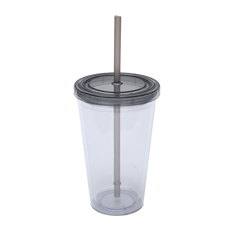 国境を越えたメーカーは二重のプラスチックストローカップを提供しています。蓋付き16オンスは色を決めてロゴカップを作ることができます|undefined
