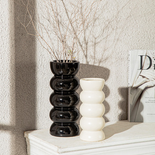 Ceramic Vase Ins Style High-Looking Black and White Medieval High-End Hydroponic Dried Flower Bamboo Vase Vase Wholesale