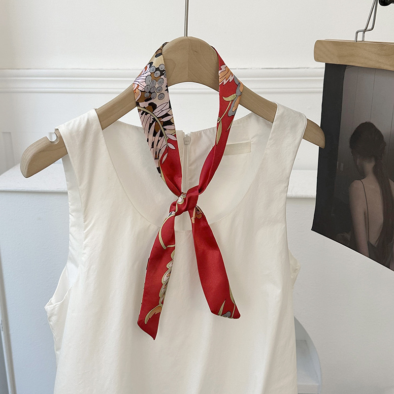 Pañuelo de seda, tira larga, sentido de alta gama, nuevo pañuelo de seda de imitación, pañuelo en la cabeza, cinturón para el cabello, bolso para el cabello atado, cinturón decorativo con serpentina