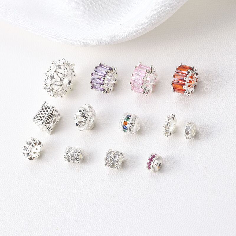 Silver-Plated Copper Zircon Gear Snowflake Spacer Ring DIY Bracelet Necklace Running Ring Material Accessories