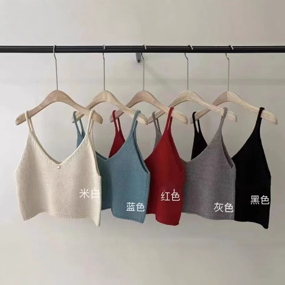 韩系简约V领针织吊带背心女2025春季新款叠穿无袖坎肩马甲短上衣