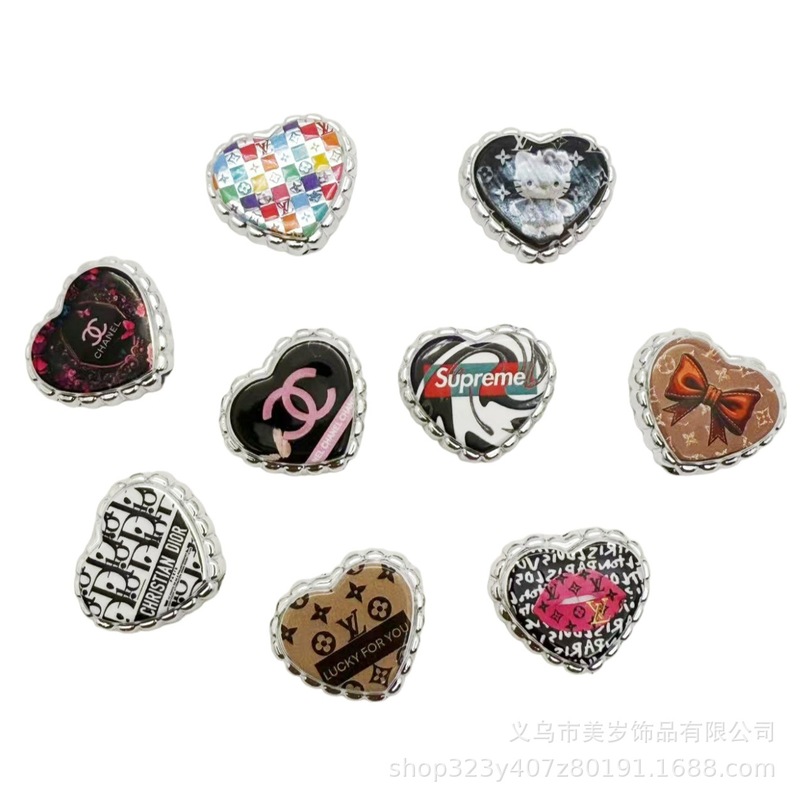 镀uv双面印花大牌小香风爱心通孔串珠 DIY手机链包链发绳饰品配件|undefined