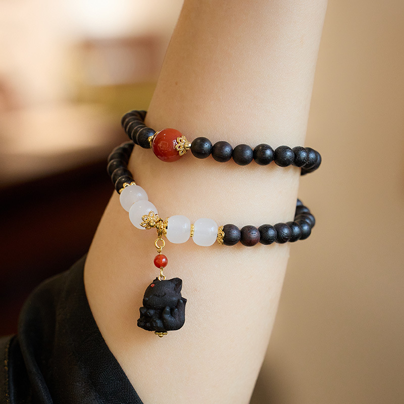 抖音爆款黑凤九土沉香手串女十亩香九尾狐狸双圈手串闺蜜礼物批发