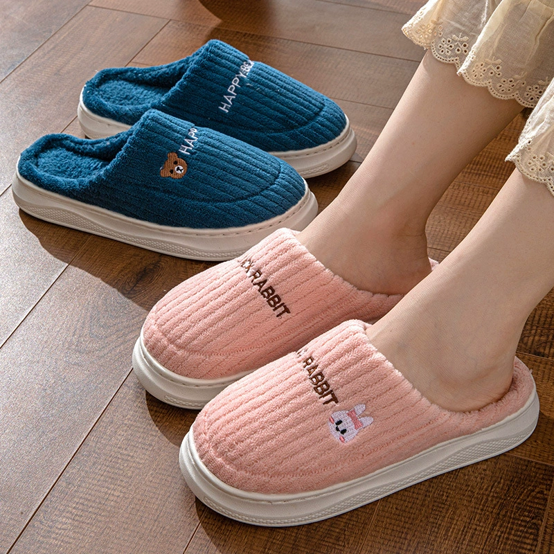 Кроличий медведь теплые домашние и уличные домашние парные Молодежные деревянные напольные тапочки на флисовой подкладке зимние теплые тапочки