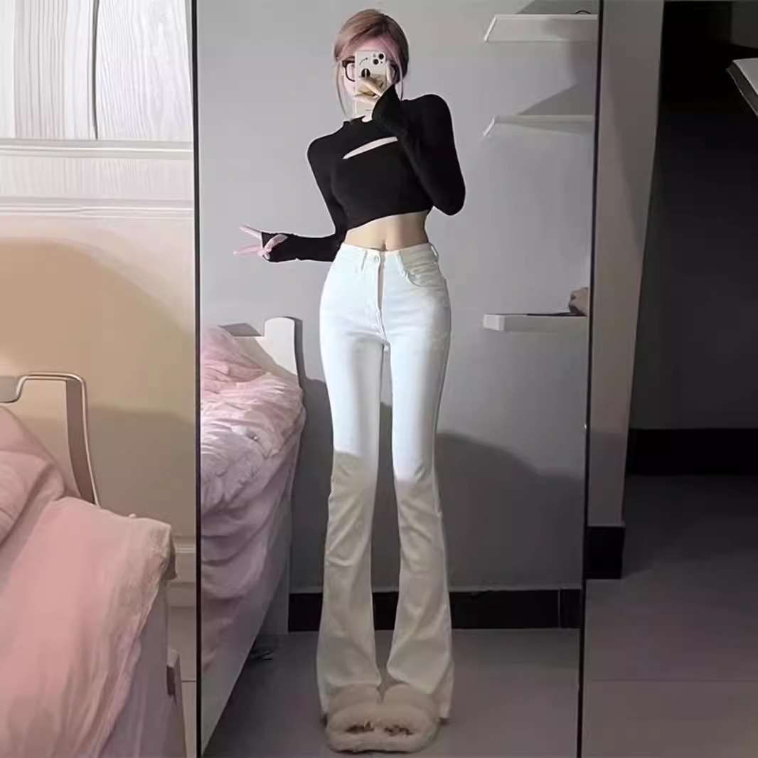 Korean version of micro-lar jeans women's spring and autumn 2024 new high waist close-fitting slimming Joker horseshoe horn pants