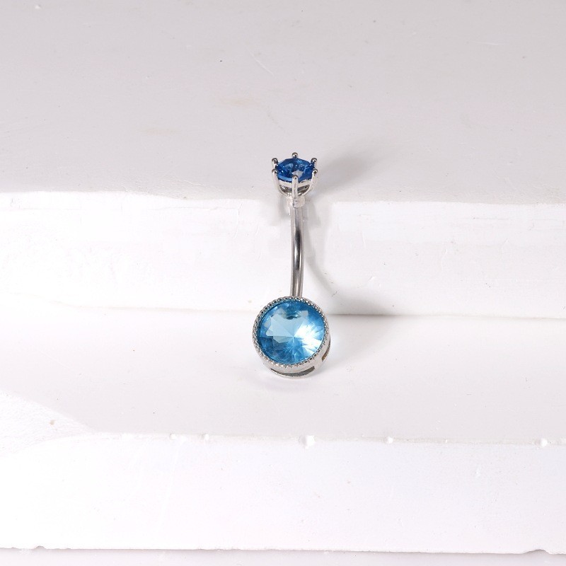 Europe USA Cross-Border Amazon Love Belly Button Nail Blue Diamond Zircon Female Navel Ring Hot Girl Piercing Jewelry detail image 12