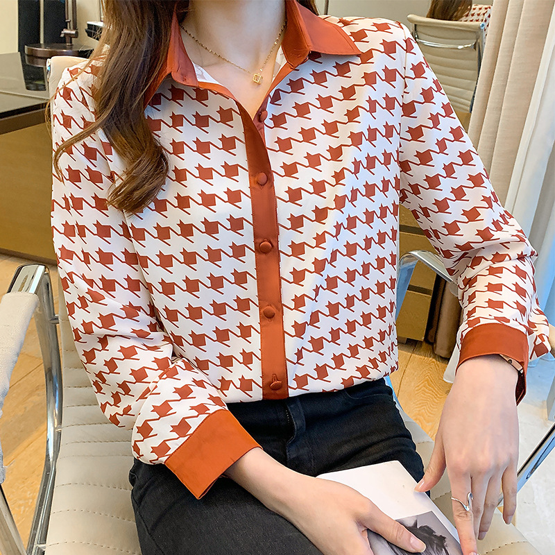 Women's Clothing Women's Long Sleeved Collared Printed Shirt Spring Autumn Top Shirt Long Sleeve For Formal & Casual_voghion.com