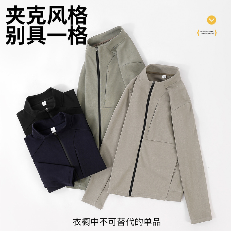 跨境华棉男士立领开衫卫衣秋冬新款商务休闲拉链外套户外运动夹克|undefined