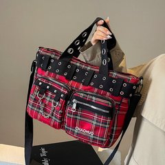 クロスボーダー暗黒重工リベットの特包小衆設計大容量格子シングル肩斜めショルダーバッグ潮流機関車カバン