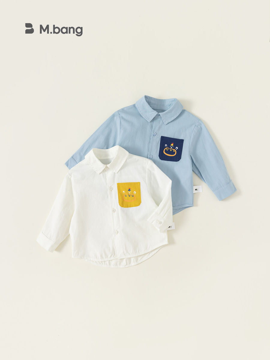 Youbao ropa para niños camisa de bolsillo de color de contraste para niños primavera y otoño camisa casual de manga larga con solapa para niños QY83040