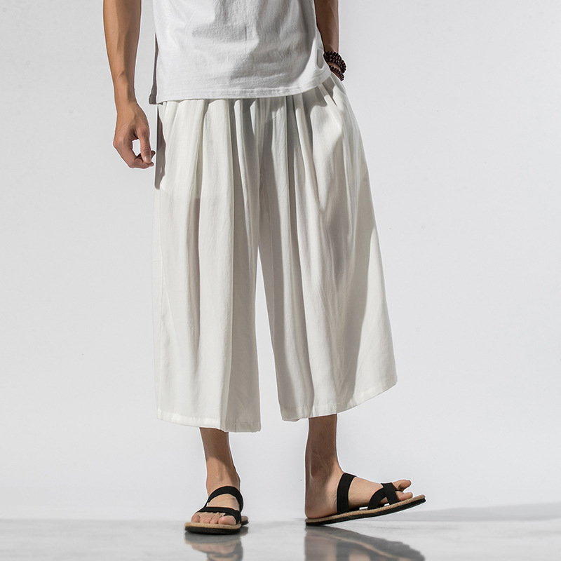 2023 Summer Large Size Cropped Shorts Men's Chinese Style Denim Lightweight Casual Pants Harlan Straight Pants Neutral