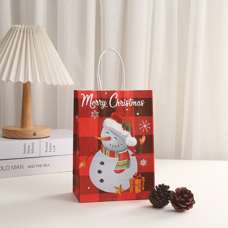 クラフト紙ショッピングバッグクリスマス雪だるまギフトバッグプリントパーティープレゼント包装袋漫画手提げ袋卸売り|undefined