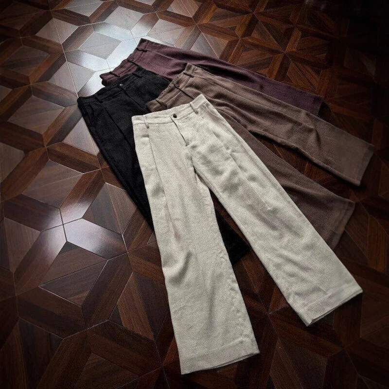 Old Money Style Outfit: Men's Linen Casual Pants for Summer, Slightly Flared Wide-Leg Trousers, Men's High-Waisted Straight-Leg Suit Pants Old Money Style Outfit: Men's Linen Casual Pants for Summer, Slightly Flared Wide-Leg Trousers, Men's High-Waisted Straight-Leg Suit Pants