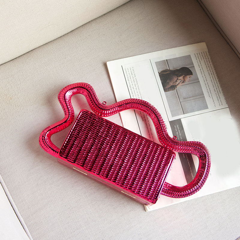 Trendy Metallic Woven Basket-Style Square Mini Bag - Niche Designer Creative Evening Clutch - Thumbnail 8