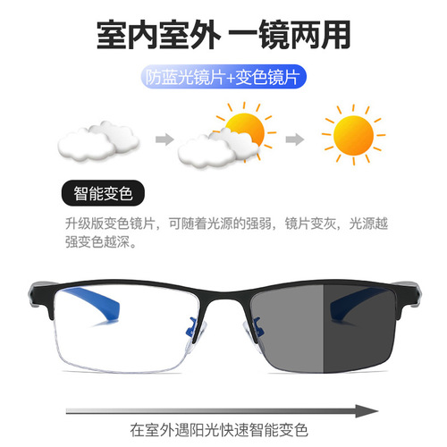 New far and near dual-use smart zoom high-definition reading glasses for the elderly anti-fatigue glasses color-changing anti-blue light reading glasses
