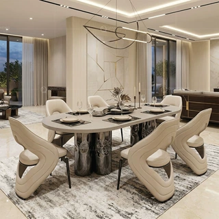 高级定制意式异形餐桌样板间280cm不锈钢家具Custom Dining Table