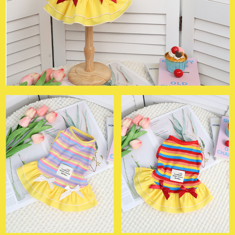 Rainbow Striped Sun Protective Dog Dress For Summer Camping_voghion.com